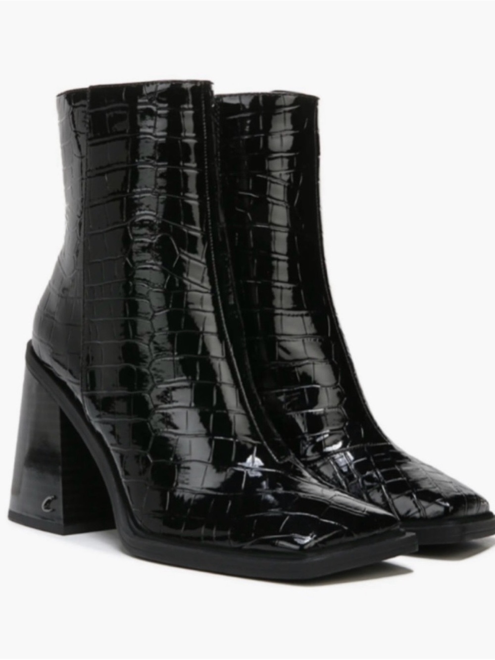 Sam Edelman Black Croc-Embossed Square-Toe Ankle Boots